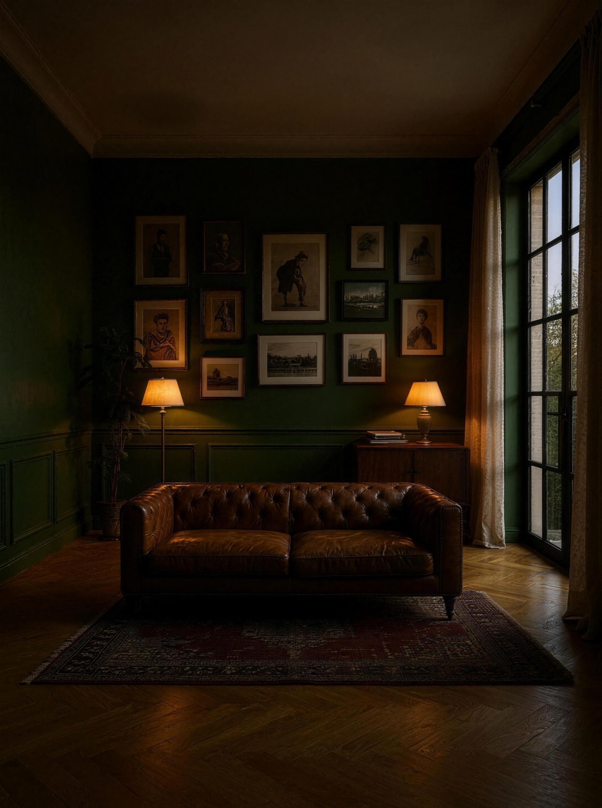 Empty living room redesigned with AI in the Manor Green style