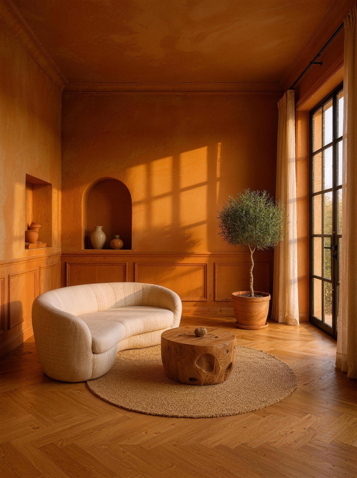 Empty living room redesigned with AI in the Terracotta Coast style
