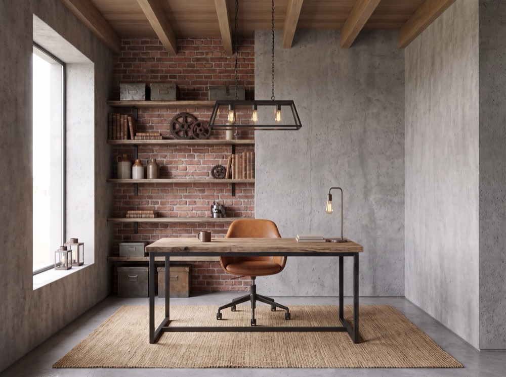 Home office in the Concrete Loft interior design style