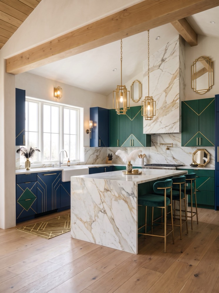 Kitchen in the Glam Deco interior design style