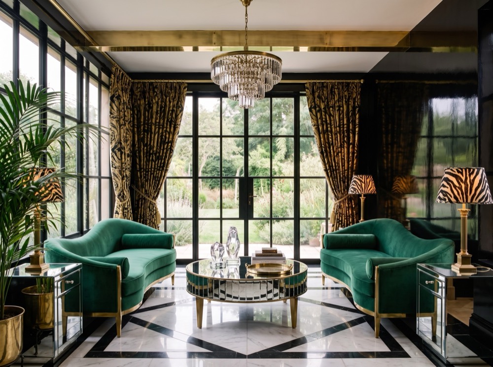 Sunroom in the Hollywood Regency interior design style