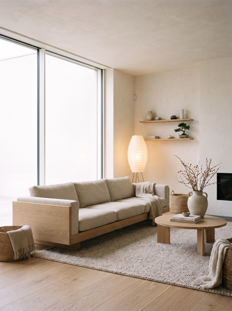 Living room in the Japandi interior design style