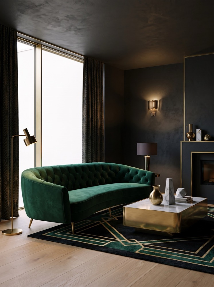Living room redesigned in the Midnight Salon style
